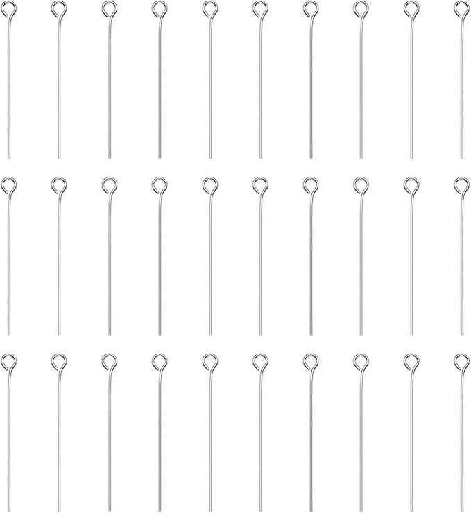 HARFINGTON 100pcs Open Eye Head Pins 1.38" 35mm Mini Metal Wire Eye Pins Beading Small Needles Bulk for Earring Pendant Necklace Bracelet Charm Jewelry Making Findings DIY Craft, Silver Tone