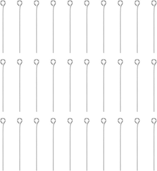 HARFINGTON 100pcs Open Eye Head Pins 1.38" 35mm Mini Metal Wire Eye Pins Beading Small Needles Bulk for Earring Pendant Necklace Bracelet Charm Jewelry Making Findings DIY Craft, Silver Tone