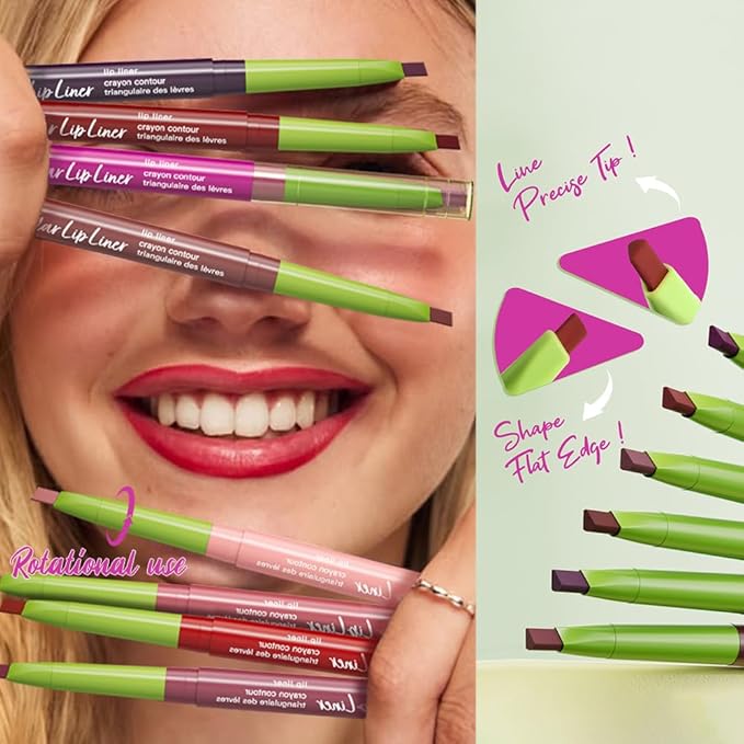 evpct 8Pcs Triangle Lip Liner Pencil Pack for Women, Retractable Lips Liners Pen Triangle Tip for Sculpting & Filling & Plumping, Longwear Lipliners Pencil, Vegan Cruelty Free Lip Filler Plumper Set