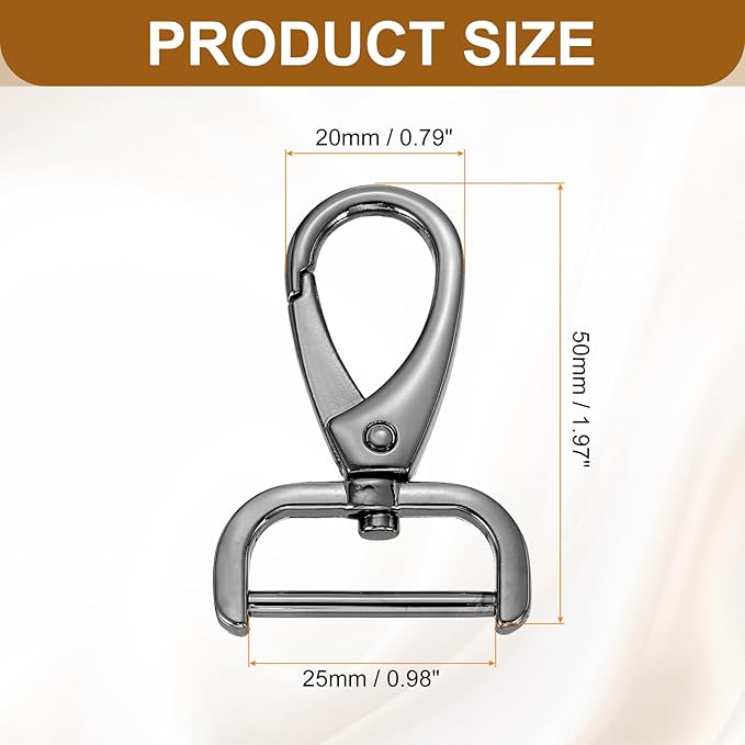 HARFINGTON 4pcs Detachable Snap Hook Swivel Clasp 1" (25mm) Zinc Alloy Lobster Claw Clasp for Keychain Lanyard Purse DIY Purse Strap, Gun Black