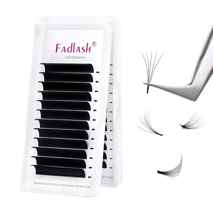 FADLASH Easy Fan Lash Extensions Volume Eyelash Extensions 0.05 0.07mm Easy Fanning Volume Lashes C D DD Curl Self Fanning Lash Extensions 8~20mm Length (0.07-D, 14mm)