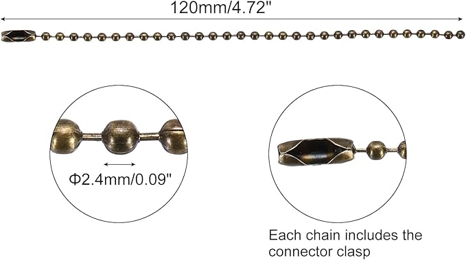 MECCANIXITY 30Pcs 5 Inch Ball Bead Chain, Metal Ball Chain with Connectors for Keychain Hanging Ornament Tag Jewelry Necklace Christmas Decoration,Bronze