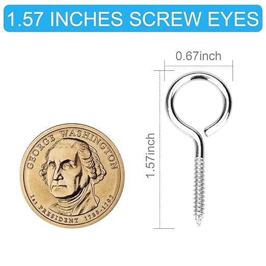 Aovchei Eye Screws, 30Pcs 1.57 Inch Long, 304 Stainless Steel Screw Hooks, Rust-Resistant Self Tapping Eyelet Bolts for Wood, Securing Cables Wires, Indoor & Outdoor for Hanging Artwork