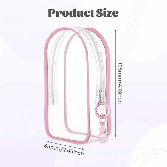 Pink Keychain Pouch, Keychain Figure Display Case for 17cm Doll, Waterproof Hanging Figure Display Bag with Keychains, Mini Small Clear Makeup Zipper Pouches Bag for Dolls Collection