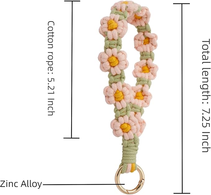 Boho Keychain Handmade Keychain Wristlet Key Chain Wrist Lanyard for Keys Cute daisy keychain for Women