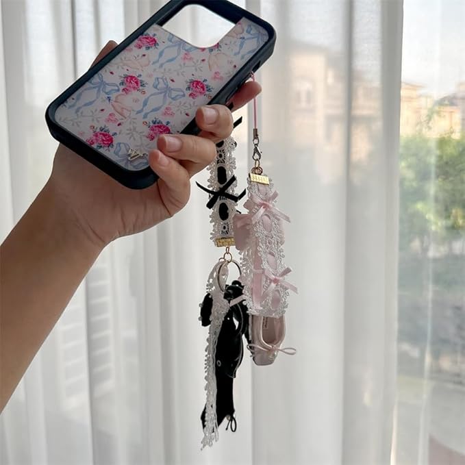 Cute And Fashionable Ballet Shoe Keychain, Suitable For Shoulder Bags, Wallets, Lace Shoulder Bag Charms (Black)