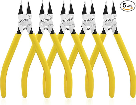 BOOSDEN 6'' Wire Cutters 5 PACK, Diagonal Cutting Pliers, Dikes Side Cutters, Barbed Wire Snips, Precision Spring Loaded Wire Cutters, Wire Clipper for Crafting, Floral, Electrical, DIY