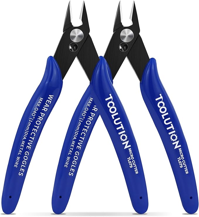 Small Wire Cutters Electrical - 2 Pack Micro Flush Cutter for Jewelry Making - Mini Snips Diagonal Cut Pliers for Zip Tie Crafts - Wire Nippers for Plastic Model Clippers