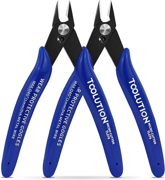 Small Wire Cutters Electrical - 2 Pack Micro Flush Cutter for Jewelry Making - Mini Snips Diagonal Cut Pliers for Zip Tie Crafts - Wire Nippers for Plastic Model Clippers