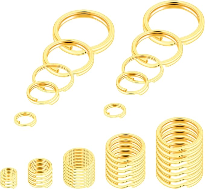 500pcs Assorted 5 Size Small Split Ring for Key Ring, Metal Keychains Key Rings Pet Collar Tag Double Loops O Jump Rings for Jewelry Making Necklaces Bracelets Earrings DIY Craft Accessories, Gold