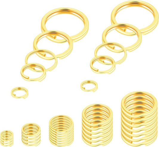500pcs Assorted 5 Size Small Split Ring for Key Ring, Metal Keychains Key Rings Pet Collar Tag Double Loops O Jump Rings for Jewelry Making Necklaces Bracelets Earrings DIY Craft Accessories, Gold
