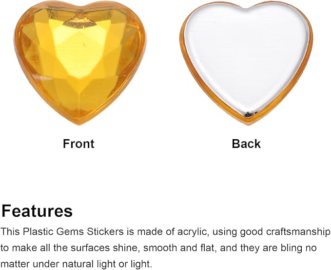 MECCANIXITY 40 Pcs Acrylic Heart Rhinestone 12mm Flat Back Plastic Gems Jewelry Stickers for Craft Bead Face Painting Costume Jewelry Making, Golden