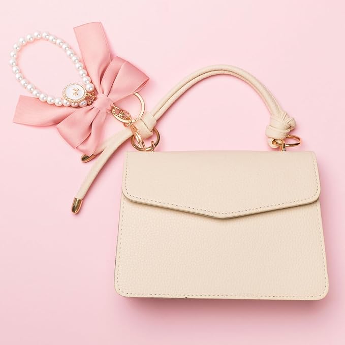 Joez Wonderful Pearl Bow Keychain, Cute Pink Bowknot & Pearl Keyring Charms, Aesthetic Keychain