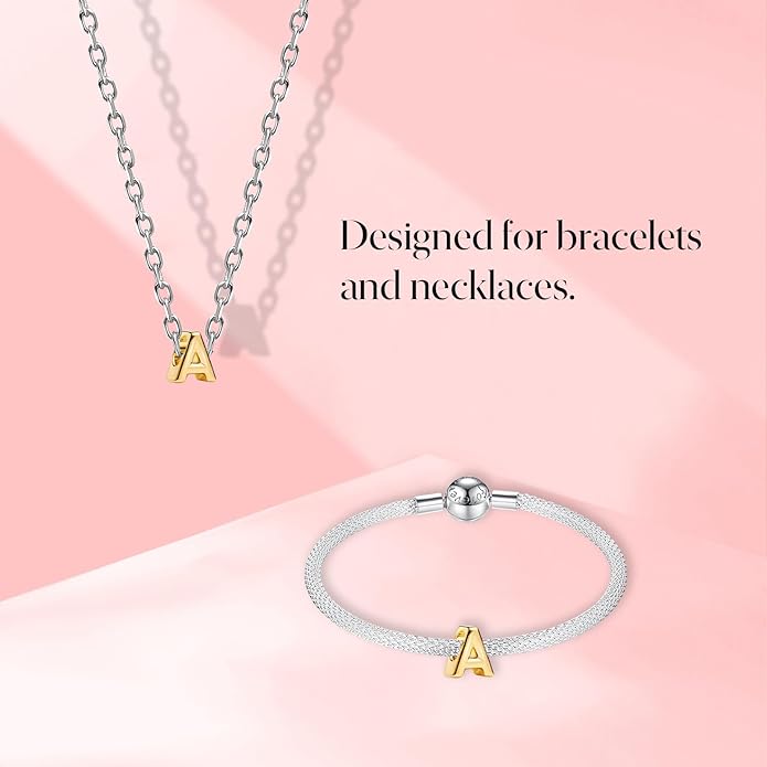 S925 A-Z 14K Gold Plated Initial Letter Alphabet Charms for Pandora Bracelets and Necklaces Women, Gifts for Couple Family Friend on Birthday Anniversary Christmas Mothers Valentine's Day Grad
