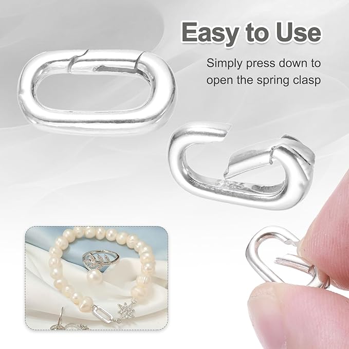PATIKIL 14x8mm 925 Sterling Silver Spring Gate Rings, 2Pcs Tiny Oval Spring Clasps Necklace Enhancer Shortener Closures Connector for Jewelry Making Necklaces DIY, Silver Tone
