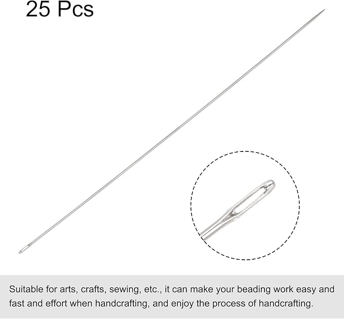 uxcell 25Pcs Beading Needles Fine Thin Long Straight Sewing Embroidery Threads Stainless Steel 3.94 Inch 0.7mm Wire Diameter