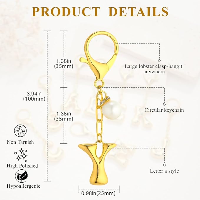 VICKHU Gold Plated Bubble Initial Letter Cute Keychain for Women Car Key Purse Decorative Keyring Handbag Charms Fashion