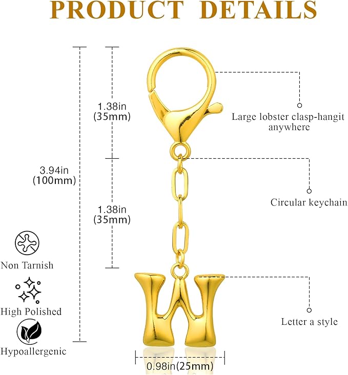 VICKHU Gold Plated Bubble Initial Letter Cute Keychain for Women Car Key Purse Decorative Keyring Handbag Charms Fashion