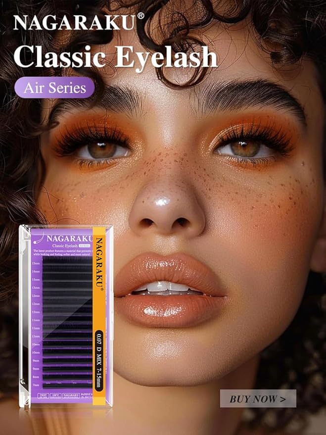 NAGARAKU Individual Eyelash Extensions, Volume & Classic Lashes 5th Generation Soft Natural Beauty Salon Professional Anti-rebound Single Lash Extension Supplies 16 Rows -0.07 D Curl 8mm