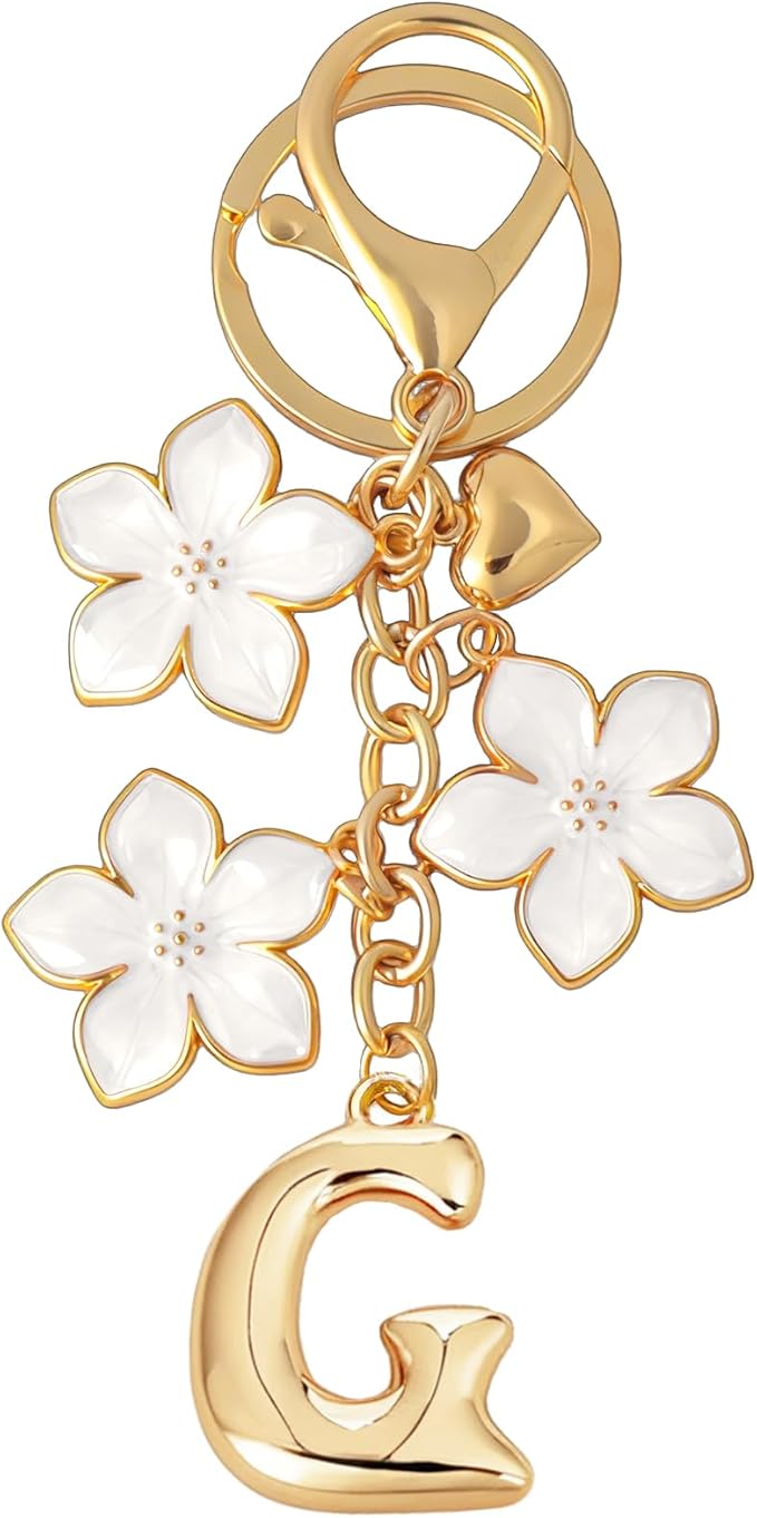 Snycler Bubble Initial Keychain Graceful Flower for bags car remote–A-Z Letter Charms for Women
