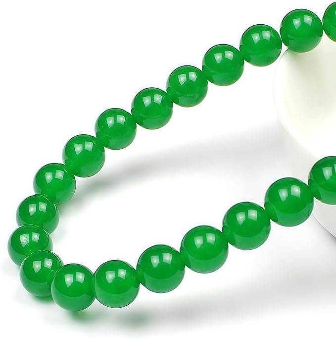 MJDCB Natural Green Jade Round Loose Beads for Jewelry Making DIY Bracelet Necklace (10mm)