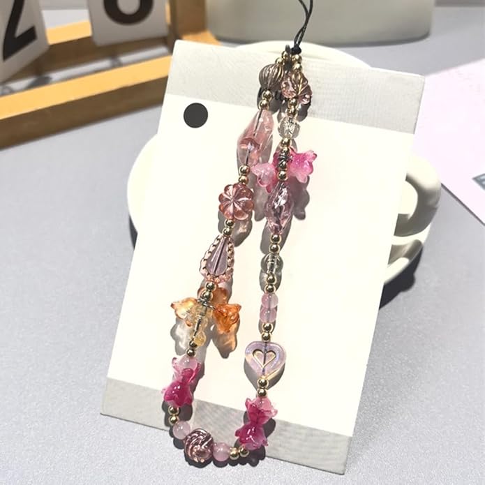 Resin Flower Phone Charm Wrist Strap Phone Chain Wristlet Beaded Camera Wrist Strap Cute Cellphone Charms Beaded Bag Charm Vintage Cellphone Keychain Aesthetic Purse Charms Decorations for Women