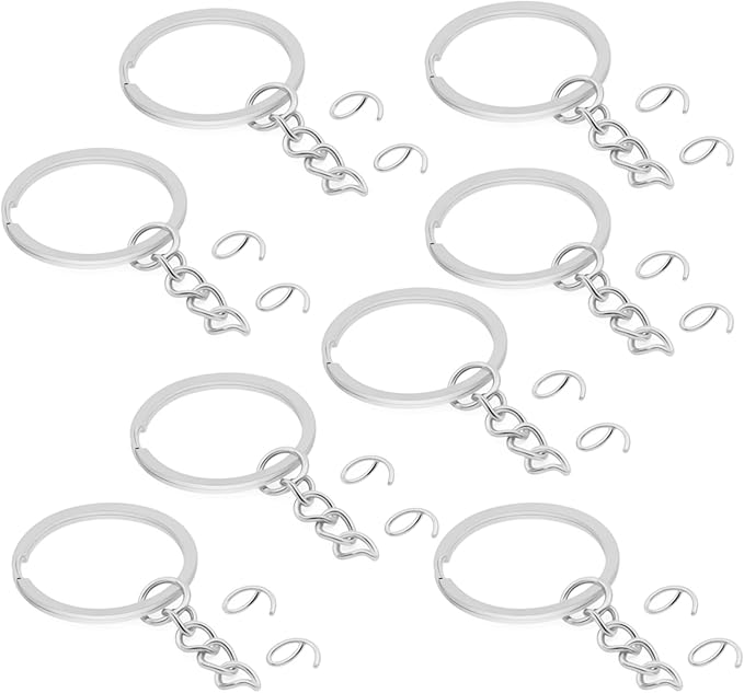 100Pcs Keychain Key Ring with Chain Bulk Split Key Chain,1.1 Inch Key Chains Parts with Open Jump Ring Connector for Jewelry Making Crafts (White K)