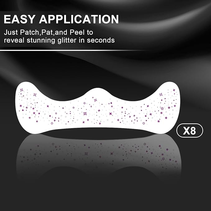 8 Pcs Purple and Silver Face Makeup Patches, Purple and Silver Glitter Freckles Face Tattoo, Sparkle Makeup Patches, Waterproof Face Temporary Tattoos for Women