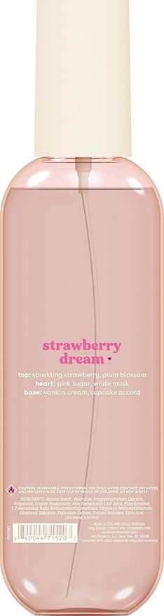 eos Cashmere Body Mist, Strawberry Dream, Body Spray for Women, Strawberry Perfume, Hair Mist, Moisturizing, Hyaluronic Acid, Glycerin, Vegan, Cruelty-free, 6 fl oz