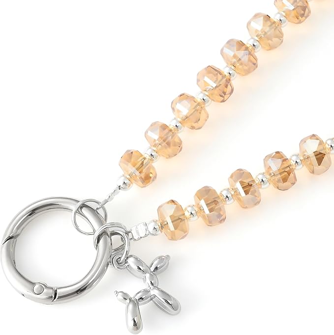 Crystal Phone Wrist Strap Phone Charm Chain Keychain Beaded Cellphone Lanyard with Tether Tab Hands-Free Wristlet Bracelet Wrist Grip Strap for Women, W-Amber
