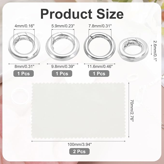 PATIKIL 8/9.8/11.6mm 925 Sterling Silver Spring Gate Rings, 3Pcs Round Spring Clasps Necklace Enhancer Shortener Closures Connector for Jewelry Making Necklaces DIY, Silver Tone