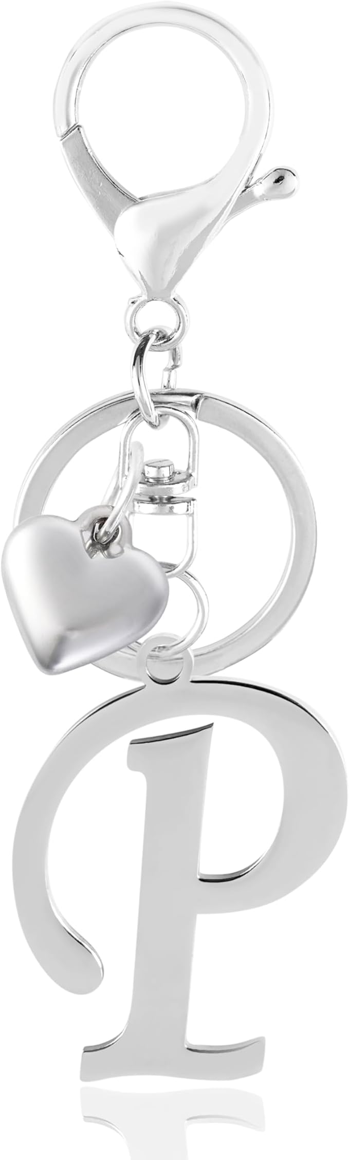 A-Z Heart Initial Letter Keychain, Stainless Steel Alphabet Charm for Handbags, Gift for Women and Girls