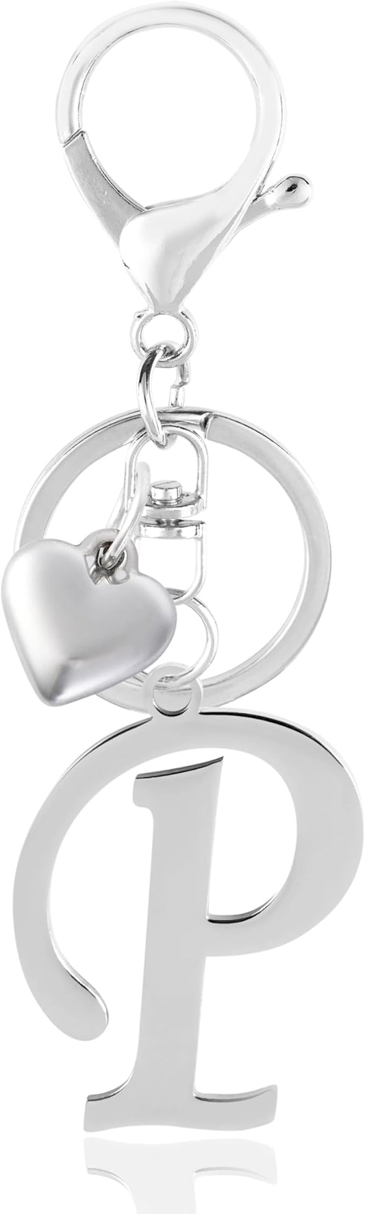 A-Z Heart Initial Letter Keychain, Stainless Steel Alphabet Charm for Handbags, Gift for Women and Girls