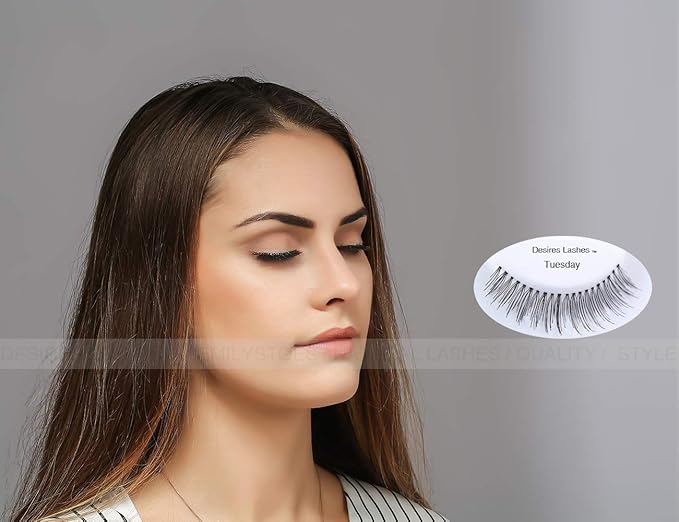 DESIRES LASHES False Eyelash Natural Wispy Fluffy Strip Style Asian Japanese Korean Clear Band Eye Lash 5 Pairs (02 Tuesday)