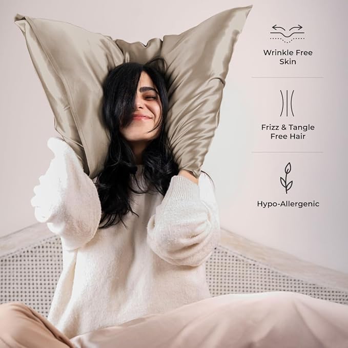 Silk Pillow Cases Certified Organic 100% Pure Mulberry Silk Pillowcase Grade 6A 25 Momme Pillowcase (Taupe, Queen, Pack of 2)