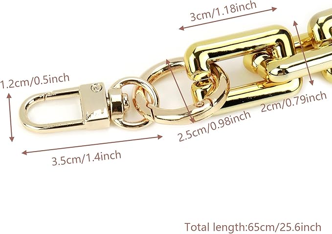25.6"/65cm Acrylic Purse Shoulder Strap Chain Replacement with Buckles (Rectangle Chain Link), Gold