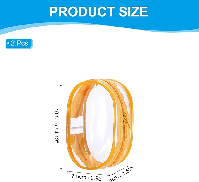 PATIKIL 3x4 Inch Clear Display Bag, 2 Pcs Pouch for Collectibles Pompom Ball Portable Mini Doll Pouch Carrying Case Blind Box Figures Display, Orange