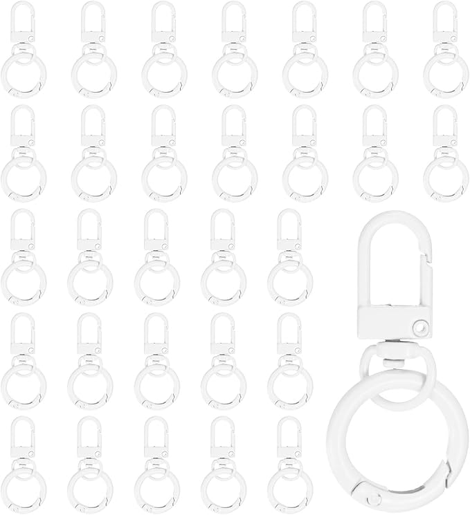 30-Pack Lobster Claw Clasp, Zinc Alloy Swivel Trigger Snaps Spring Clasps Hooks for Keychain Buckle/Lanyard/Straps/Purse, Spring Clasps Clips [White]