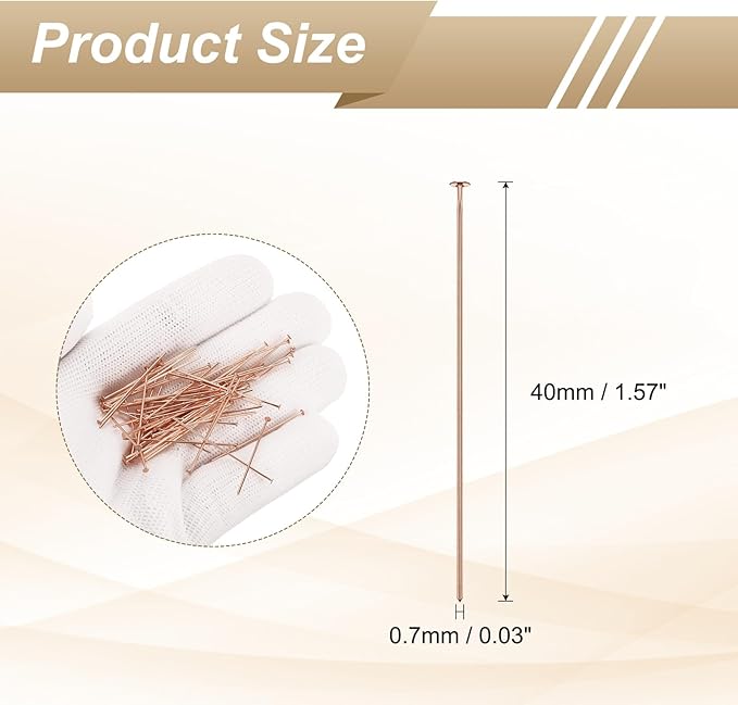 HARFINGTON 100pcs Flat Head Pins 1.57" 40mm Needles Bulk for Earring Pendant Necklace Bracelet Charm Jewelry Making Findings DIY Craft, Rose Gold