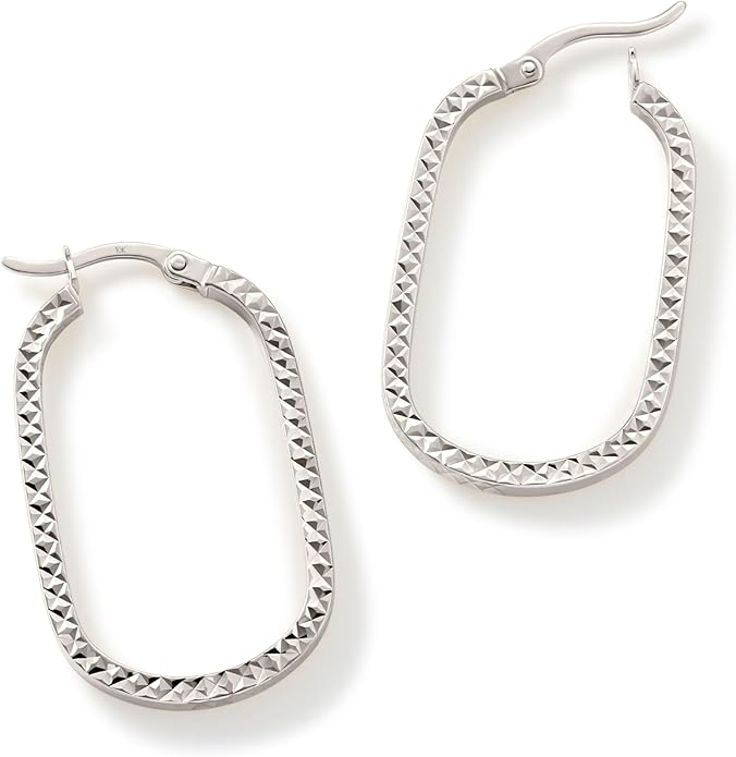 Paperclip Oval Hoops in Real 10K White Gold with a Diamond-Cut Finish | 30mm Length | Real Gold, Stamped for Authenticity