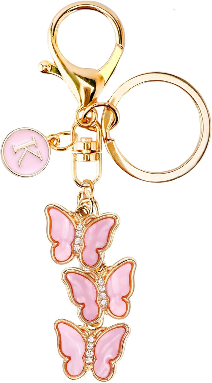 Bag Charms for Handbags- Cute Keychains for Women Car Keys Chain Accessories Beautiful Butterfly Letter Initial Charm