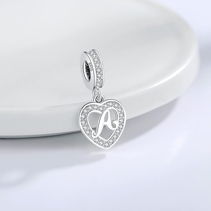 925 Sterling Silver Letter Charms A~Z Alphabet Charm Letter Beads fit Pandora European Bracelets fit Wife Mom Christmas Birthday Gift