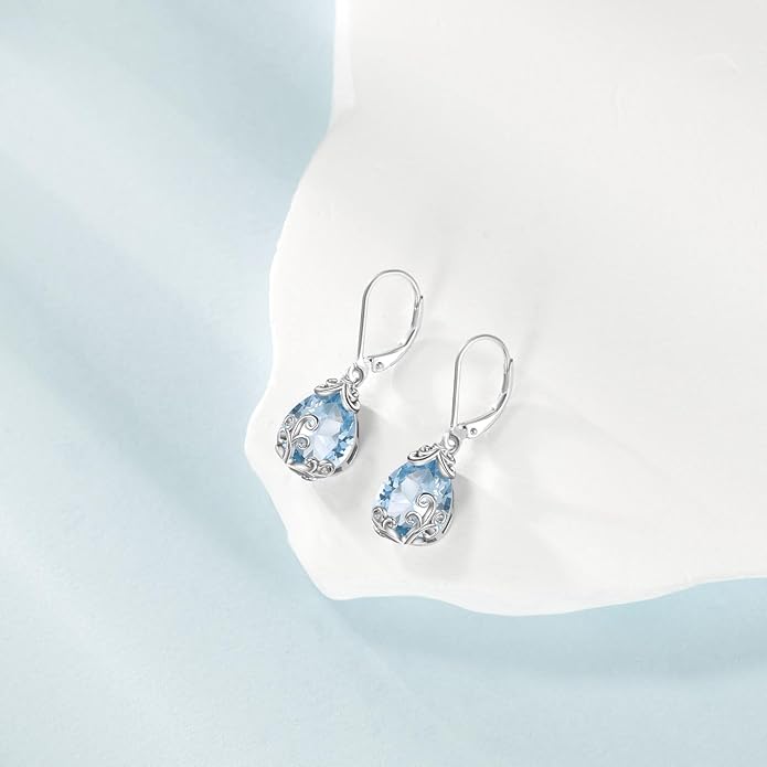 POPLYKE Celtic Filigree Teardrop Drop Dangle Earrings Sterling Silver Leverback Earrings Jewelry for Women