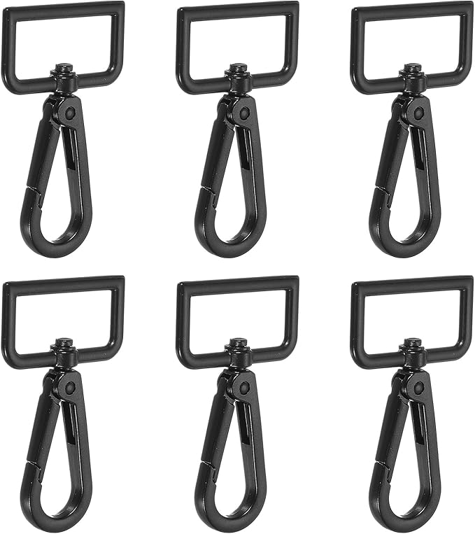 Swivel Snap Hooks, Metal D Ring Keychain Lanyard Clip Hook Lobster Clasp Claw Push Gate Clip - Fitting for(Purse Making - Sewing - DIY Crafts) 6 Pcs & 1.25" & Electrophoretic Black