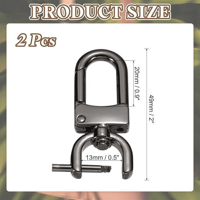 PATIKIL 1/2 Inch Swivel Clasp Hooks, 2 Pcs Detachable Snap Hook with Screw Bar, Swivel Lobster Claw Clasps for Bag Strap Replacement Purse Lanyard DIY Craft Hardware, Black