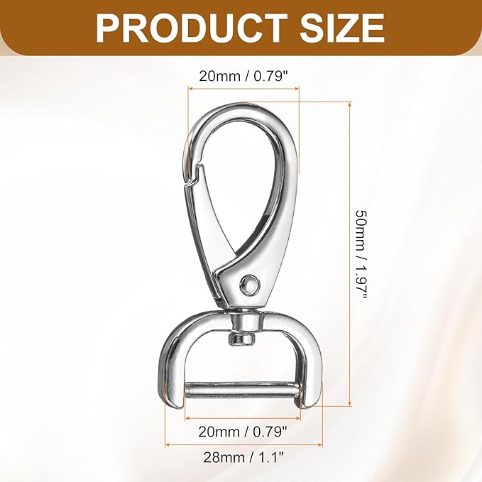 HARFINGTON 2Pcs Detachable Snap Hook Swivel Clasp 3/4" D Ring with Swivel Lobster Claw Clasps Hook for Purse Strap Keychain Bag DIY Craft, Silver