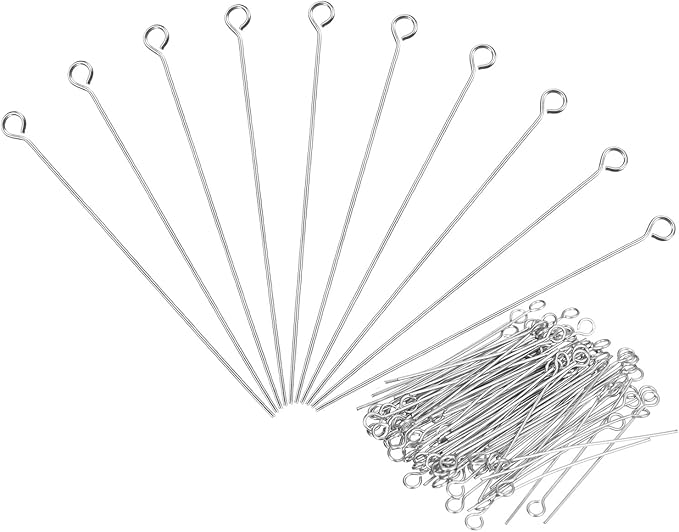 PATIKIL 200Pcs 304 Stainless Steel Jewelry Eye Pins 70mm 22 Gauge Silver Open Eye Pins for Jewelry Making DIY Craft Necklaces Bracelets Earrings