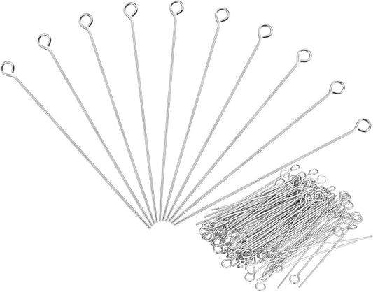 PATIKIL 200Pcs 304 Stainless Steel Jewelry Eye Pins 70mm 22 Gauge Silver Open Eye Pins for Jewelry Making DIY Craft Necklaces Bracelets Earrings