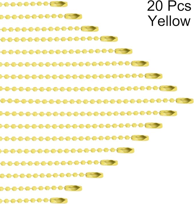 MECCANIXITY 20Pcs 5 Inch 12cm Ball Bead Chain, Metal Ball Chain with Connectors for Hanging Ornament Jewelry Necklace Dog Tag Keychain Christmas Decoration,Yellow
