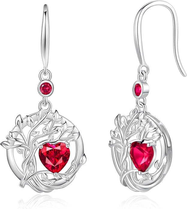 FANCIME Tree of Life Dangle Drop Earrings 925 Sterling Silver Dainty Round Gemstone Birthstone Earring Fine Jewelry Birthday Christmas Gifts for Her Women